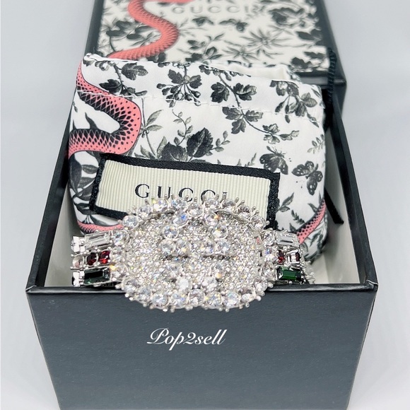 NEW Gucci Web GG Red Green Crystal Bracelet Size M - Picture 14 of 14